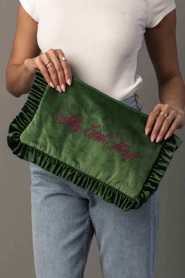 High Society Velvet Ruffle Clutch