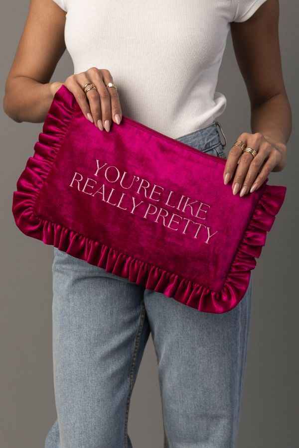High Society Velvet Ruffle Clutch