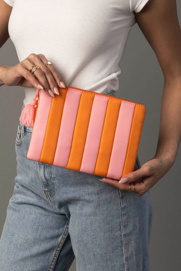 The Pink Citrus Pouch | Pink & Orange Striped Tassel Pouch