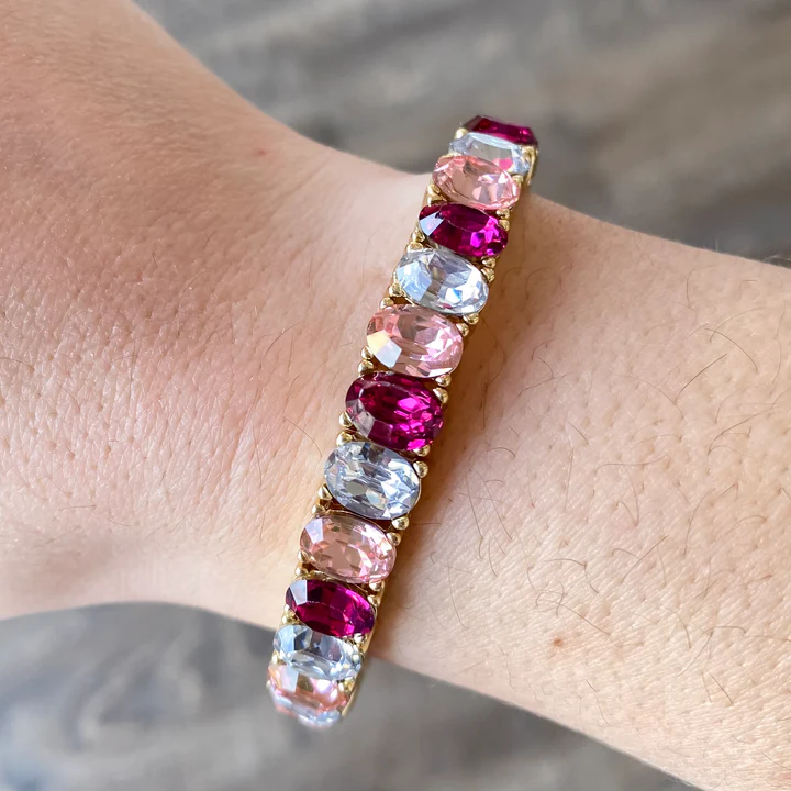 Baguette Rhinestone Stretch Bracelet - Berry Mix