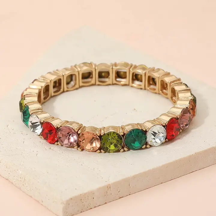 Baguette Rhinestone Stretch Bracelet - Rainbow Mix