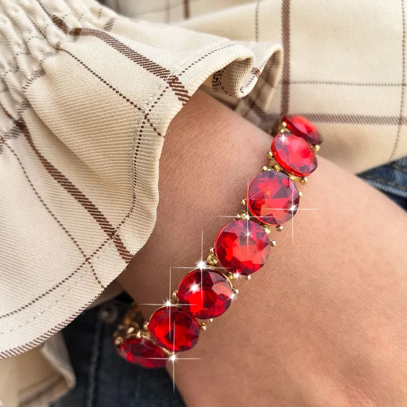 Baguette Rhinestone Stretch Bracelet - Ruby