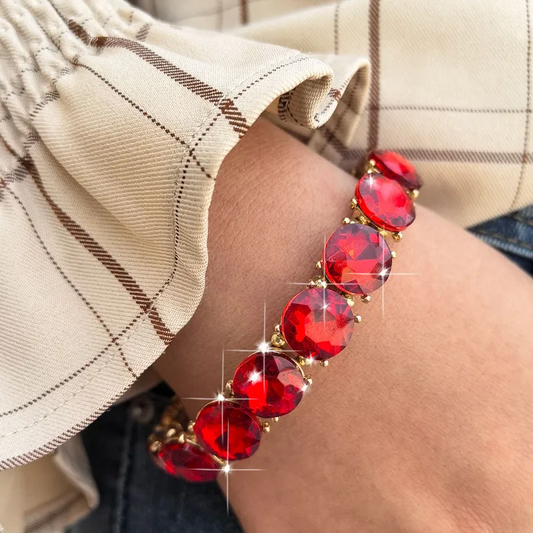 Baguette Rhinestone Stretch Bracelet - Ruby