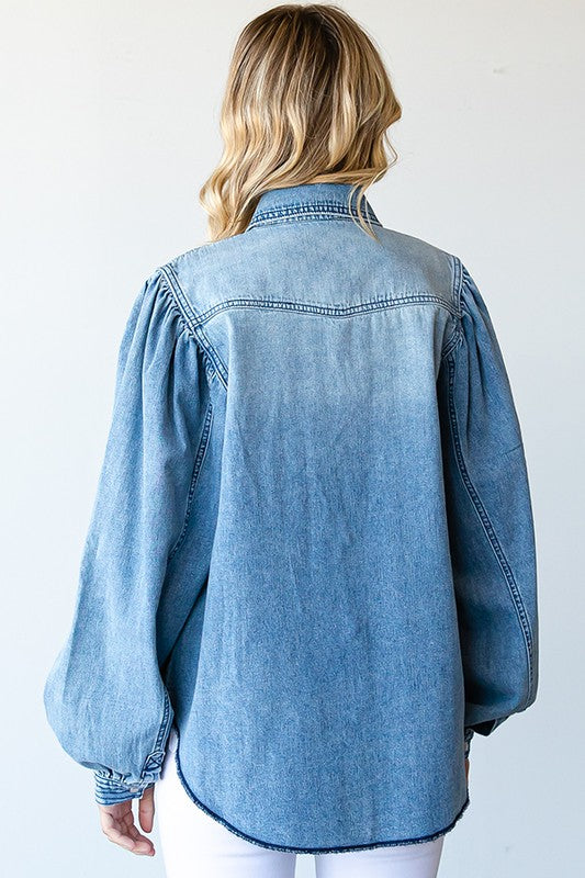 Kyrisa Balloon Sleeve Denim Top