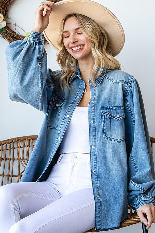 Kyrisa Balloon Sleeve Denim Top