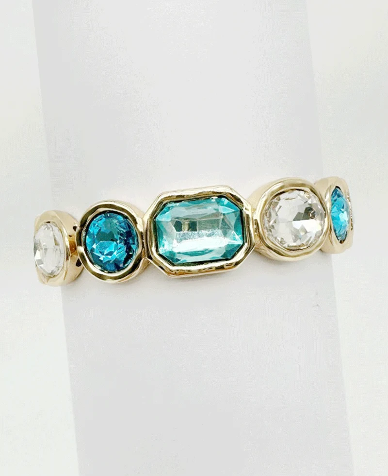 Trio Bezel Set Stretch Bracelet - Aqua