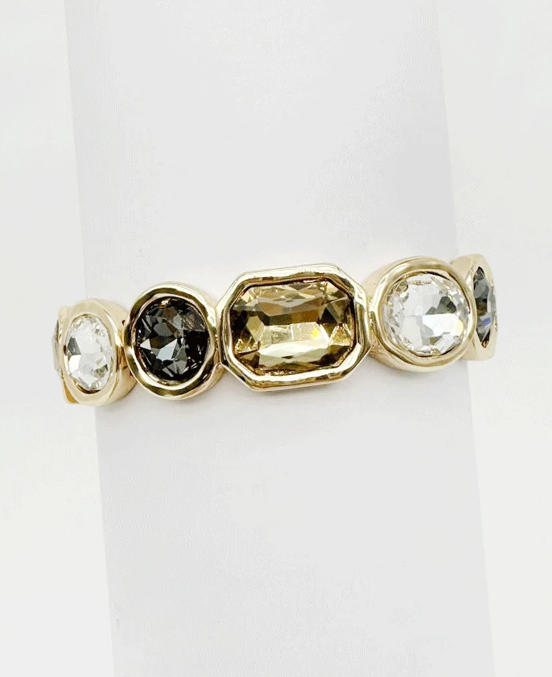 Trio Bezel Set Stretch Bracelet - Smoke