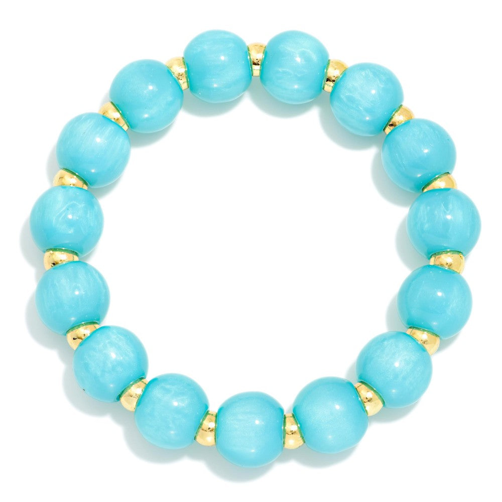 Bloom Resin Bead Stretch Bracelet - Turquoise