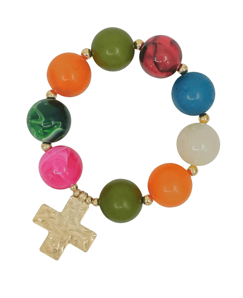 Ritzy Marbled Resin Bead Cross Bracelet - Multi