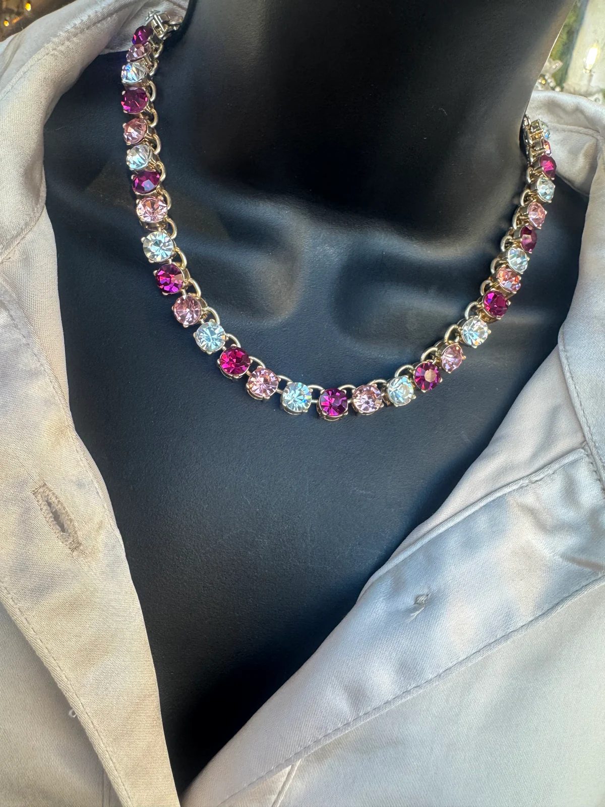 Berry Mix Baguette Rhinestone Necklace