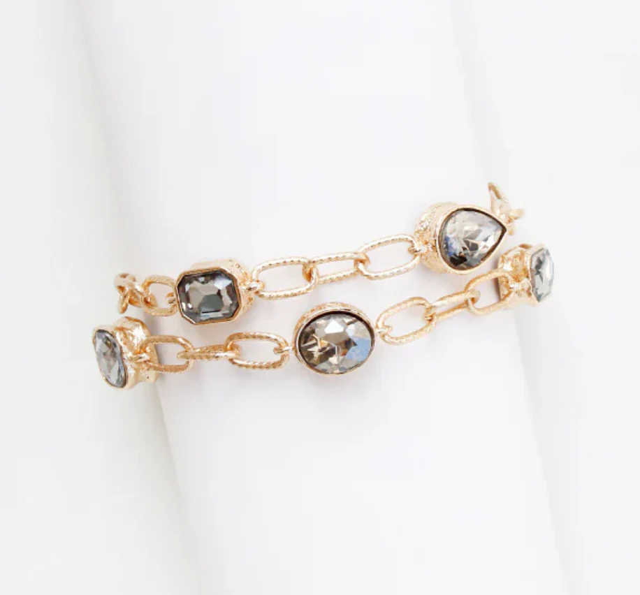 Goldie Faceted Stone Layered Bracelet - Black Diamond