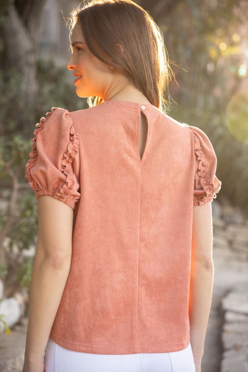 Sweet Surprise Suede Puff Sleeve Top