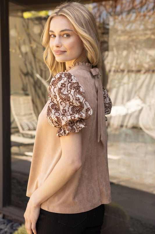 Elle J Embroidered Suede Top