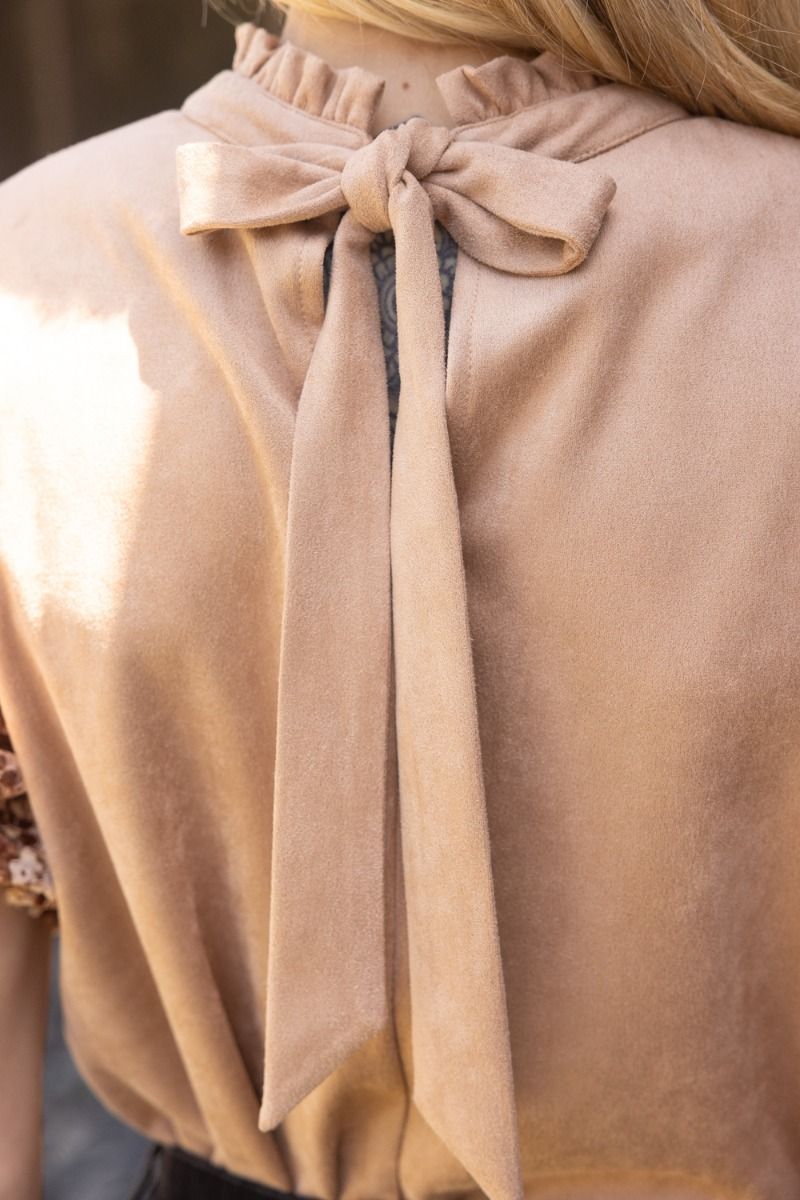 Elle J Embroidered Suede Top