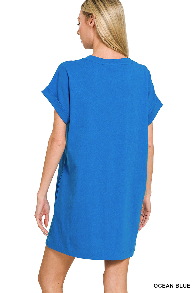 Halo Cotton T-Shirt Dress - Royal - Delta Swanky Girl