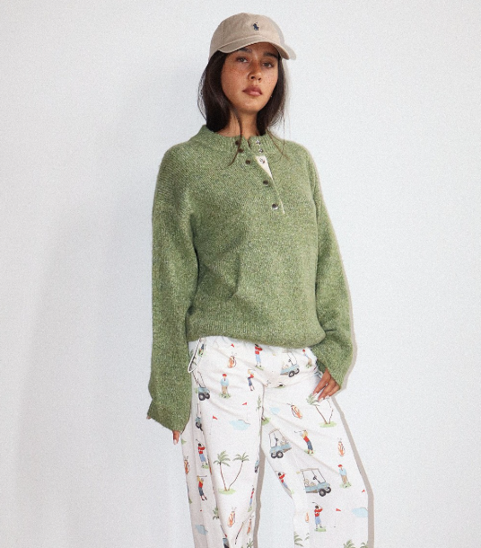Coastal Two Tone Snap Collar Sweater - Olive - Delta Swanky Girl