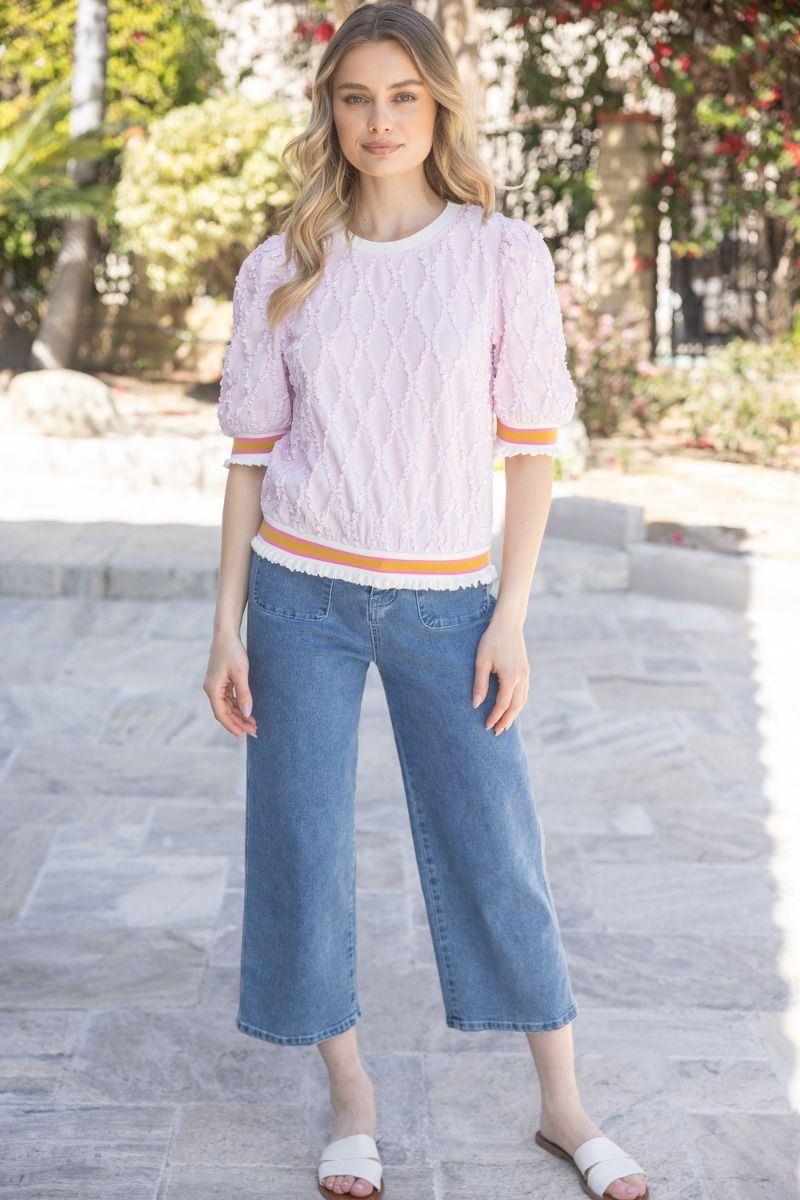 Blushing Beauty Diamond Texture Top - Pink - Delta Swanky Girl