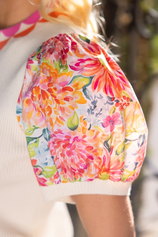 Sunset Blooms Puff Sleeve Top - Delta Swanky Girl