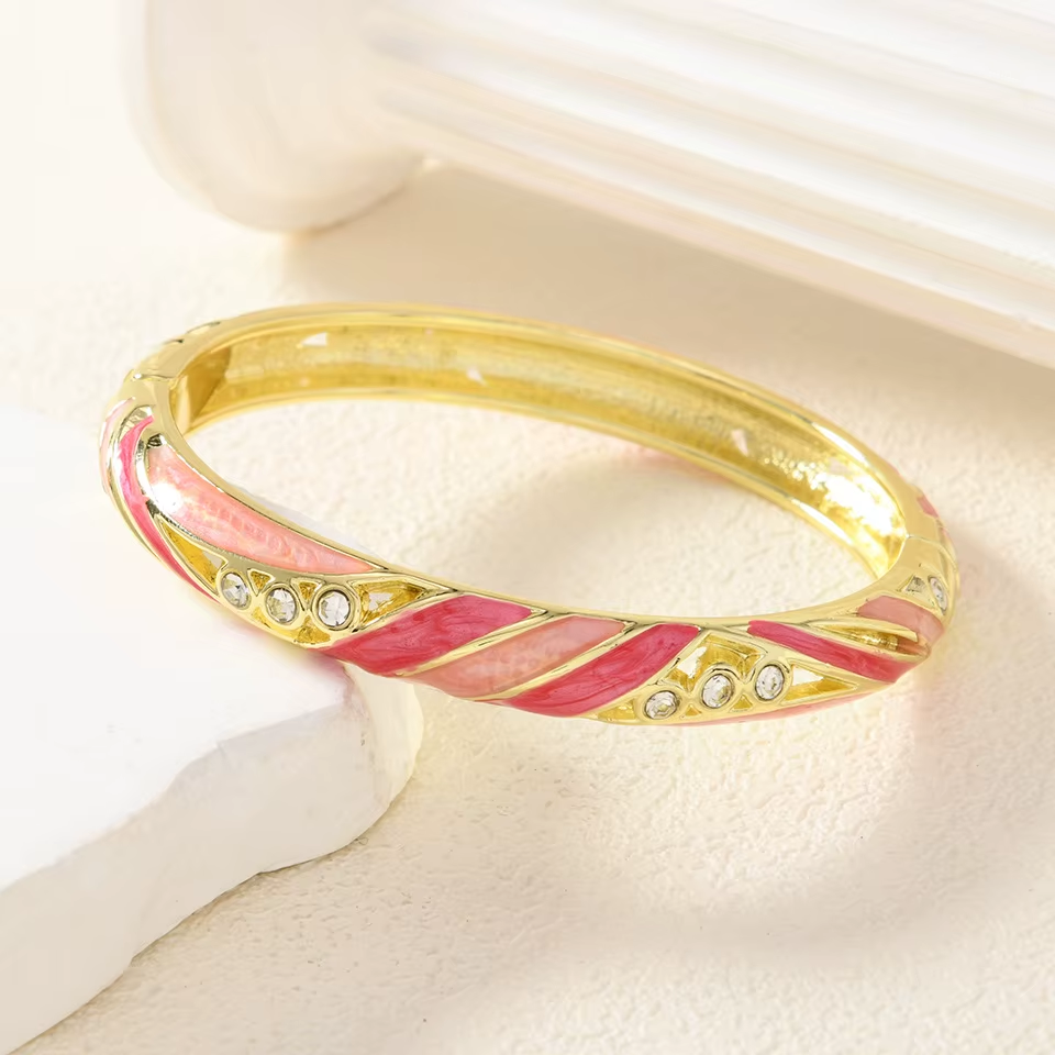 Vintage Enamel Hinge Bangle Bracelet - Pink - Delta Swanky Girl