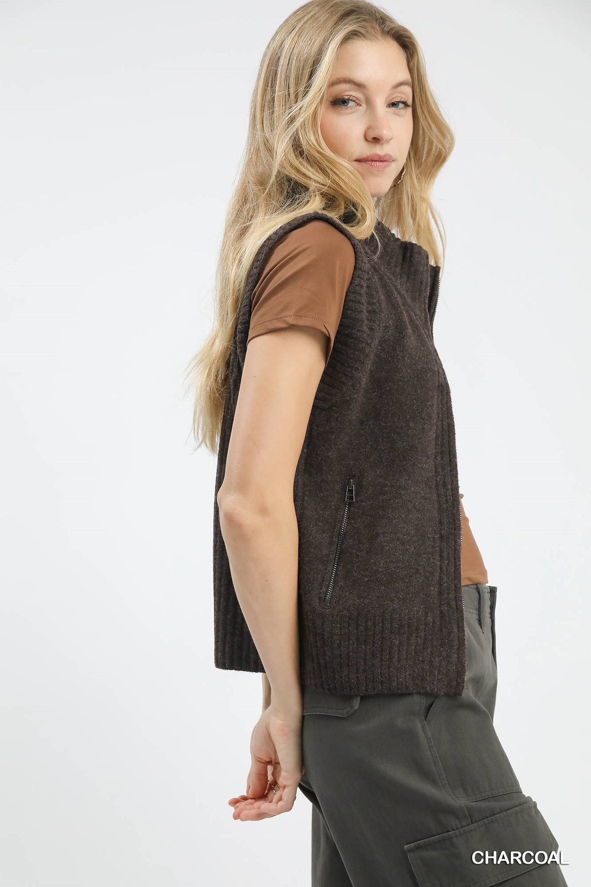 Top Shelf Ribbed Sweater Vest - Brown - Delta Swanky Girl