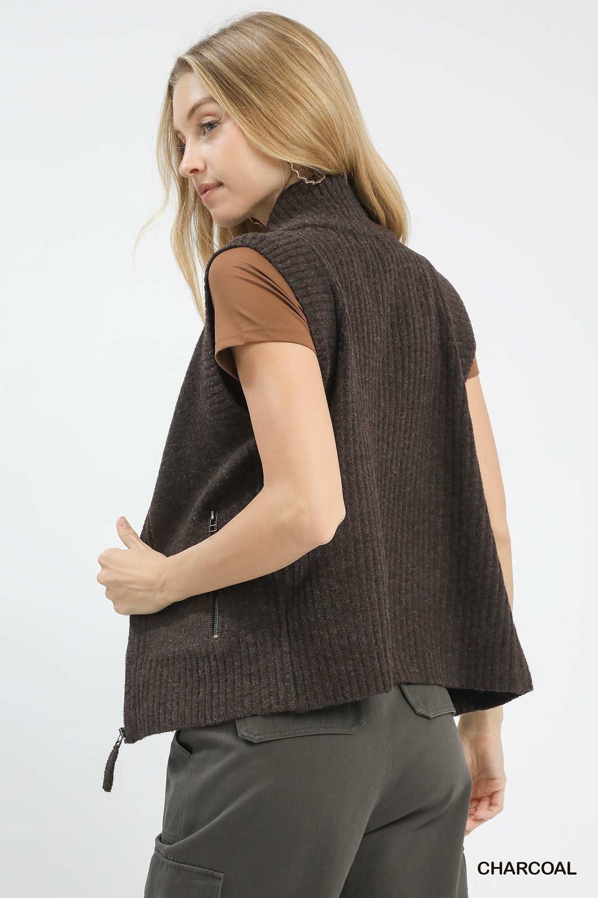 Top Shelf Ribbed Sweater Vest - Brown - Delta Swanky Girl