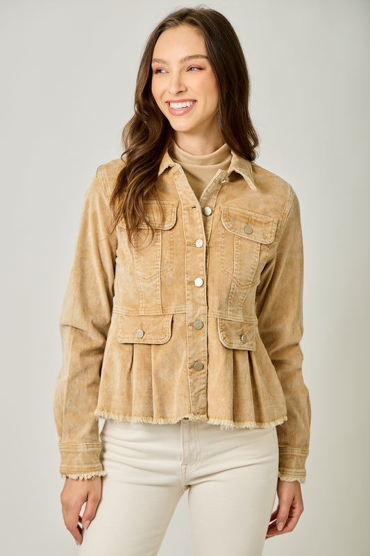 Washed Cord Peplum Jacket - Honey