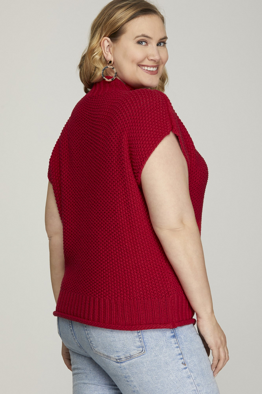 Curvy On The Field Mock Neck Sweater - Red