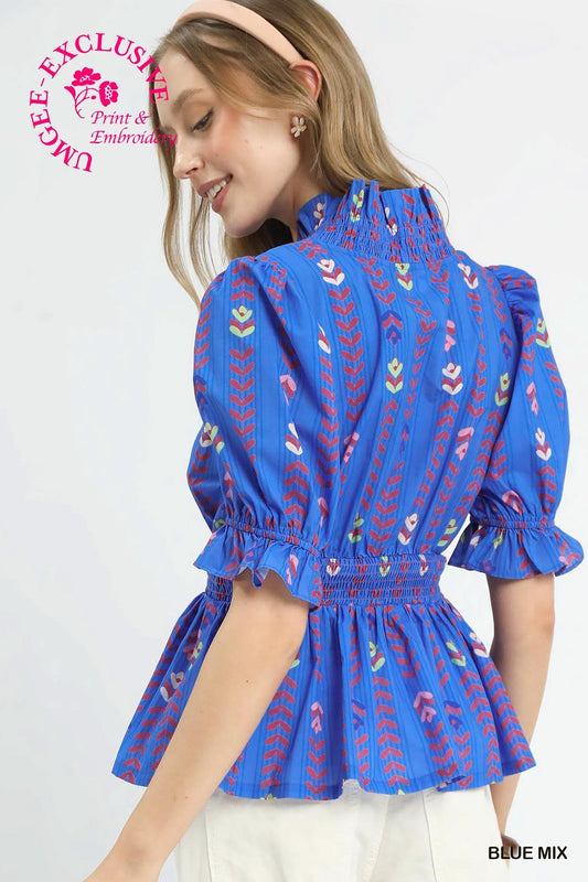 Cobalt Poppy Ruffle Top - Blue