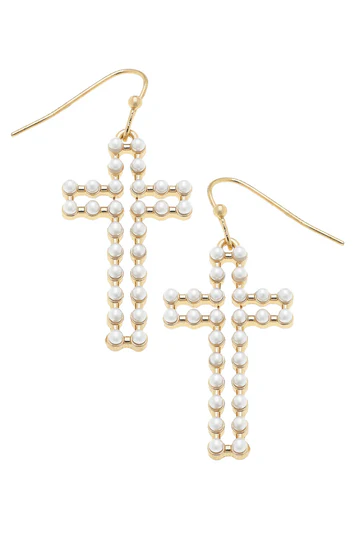 Open Pearl Cross Earring