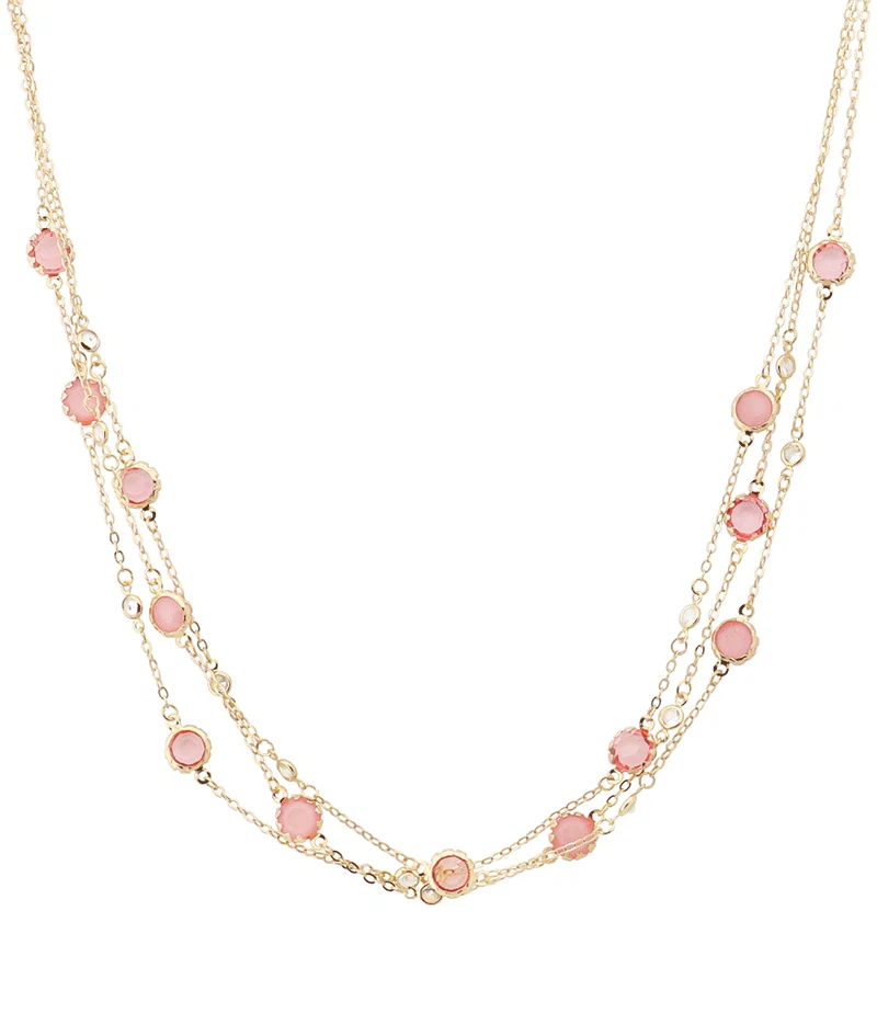 Bohemian Chic Station Layered Necklace - Morganite
