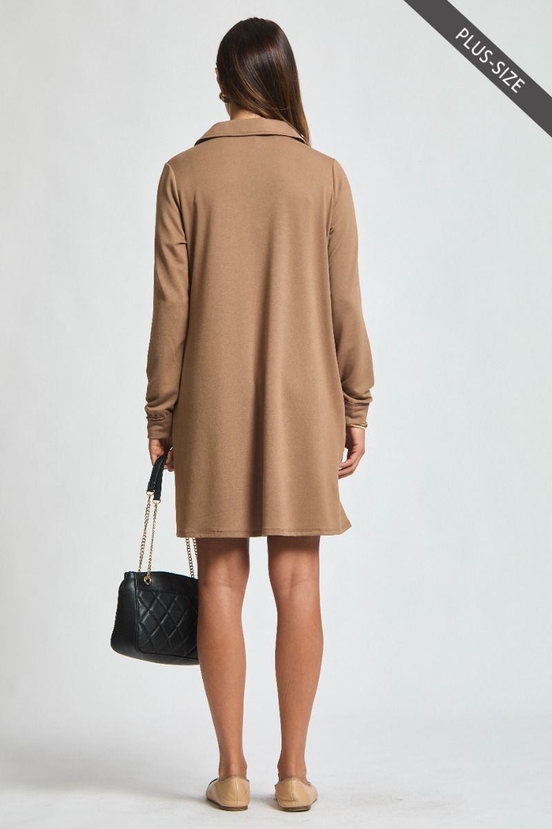 Curvy Step Into Fall A-Line Dress - Mocha