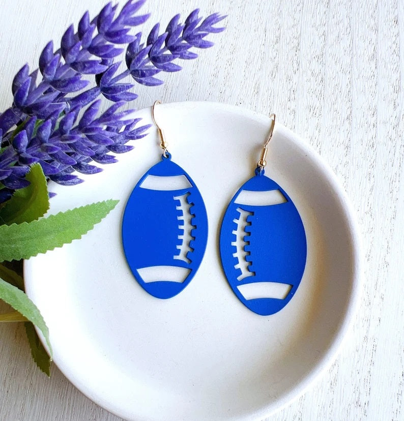 Metal Football Cutout Earring (Blue)