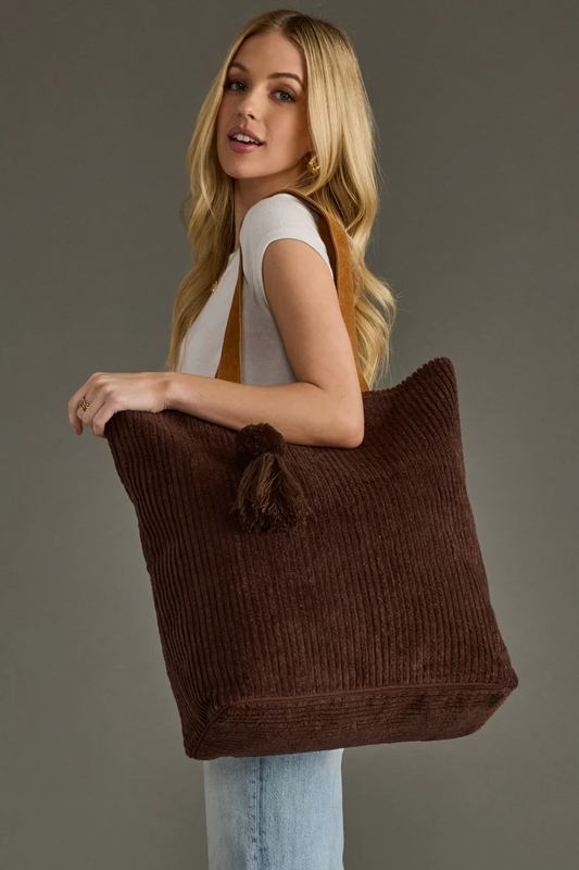 The Autumn Rambler Tote | Corduroy Tote with Pom Tassel