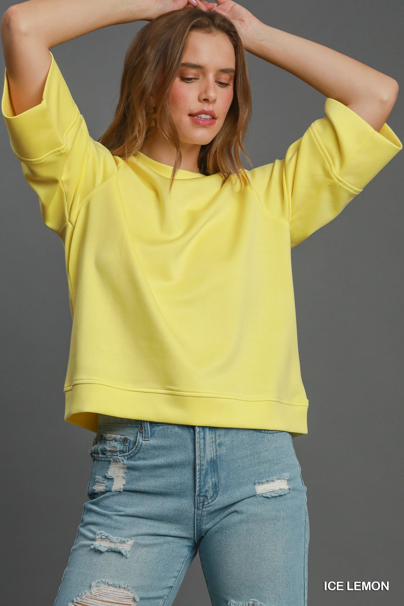 Everyday Raglan 3/4 Sleeve Top (Ice Lemon)
