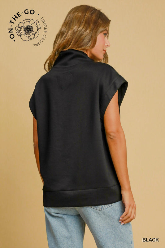 Back of black casual sleeveless pullover top