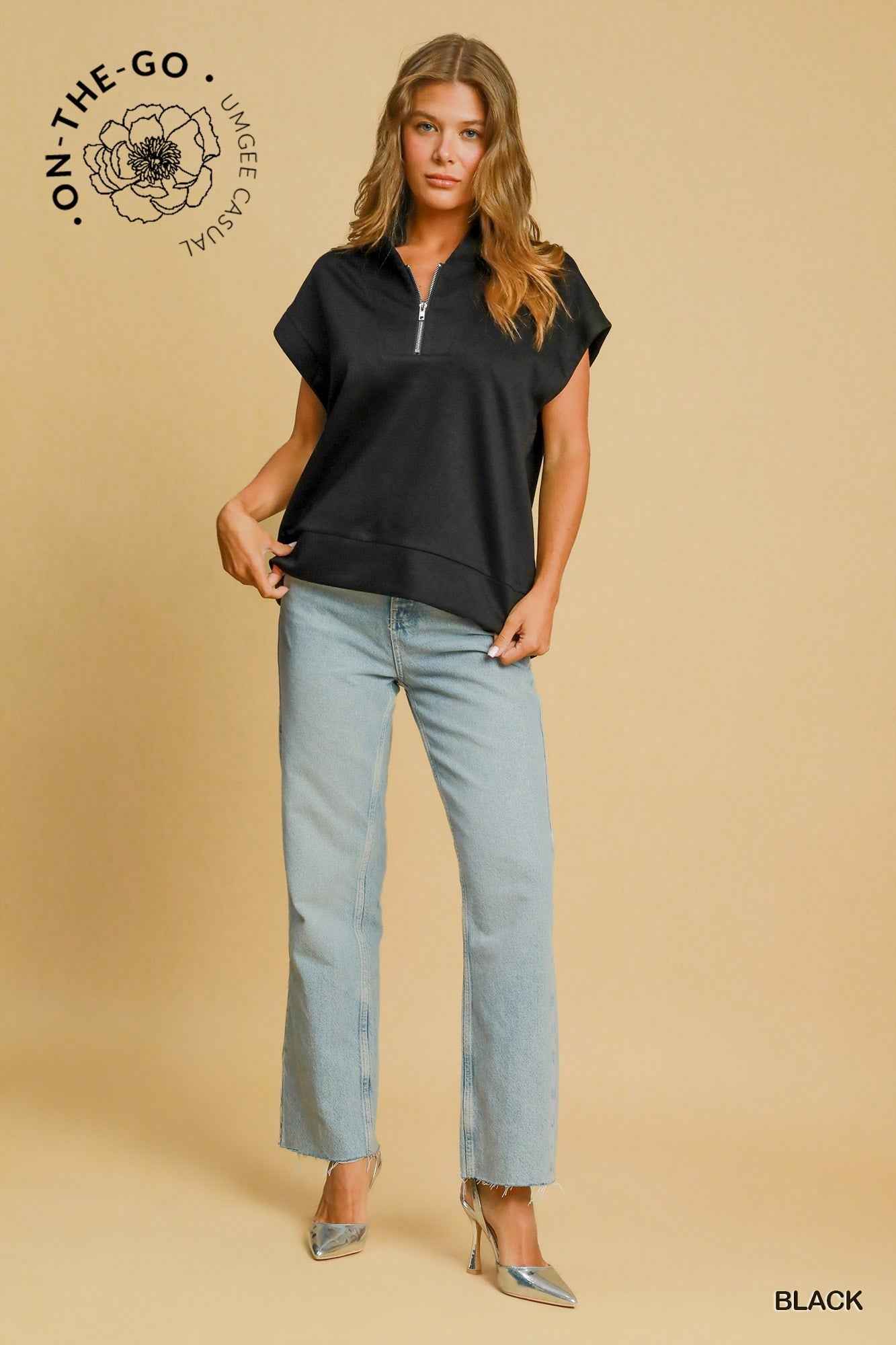 Savvy Street Half Zip Top – Black