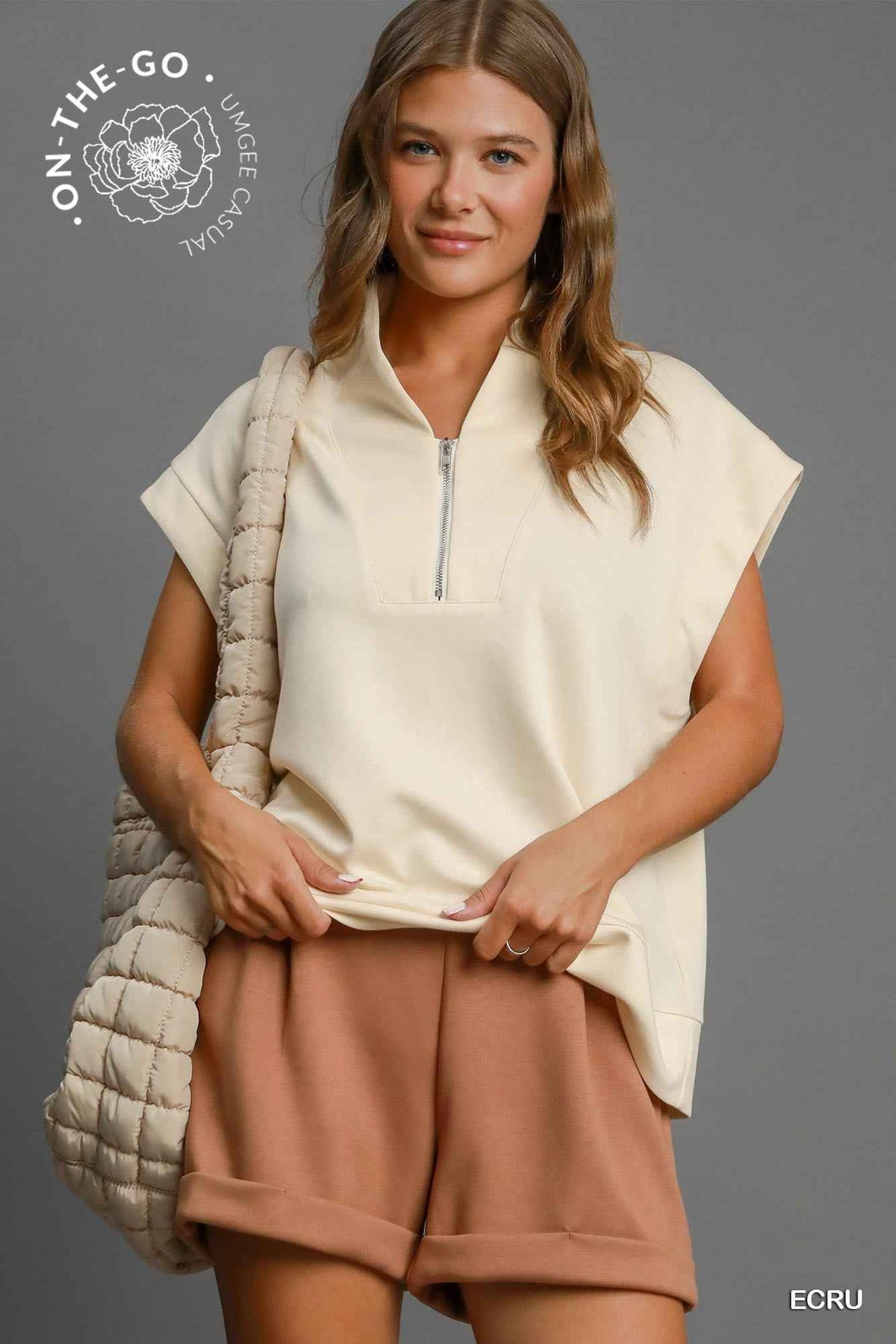 Savvy Street Half Zip Top – Ecru