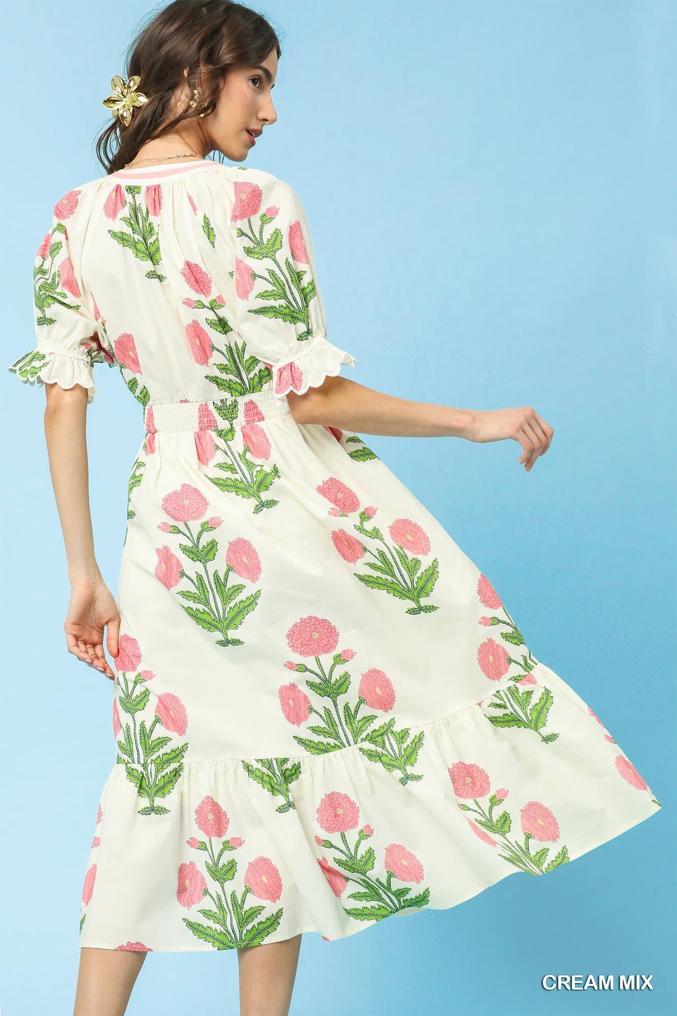 Soft Bloom Floral Midi Dress - Cream
