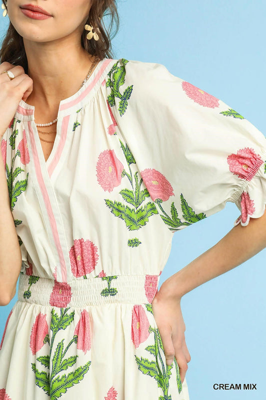 Soft Bloom Floral Midi Dress - Cream
