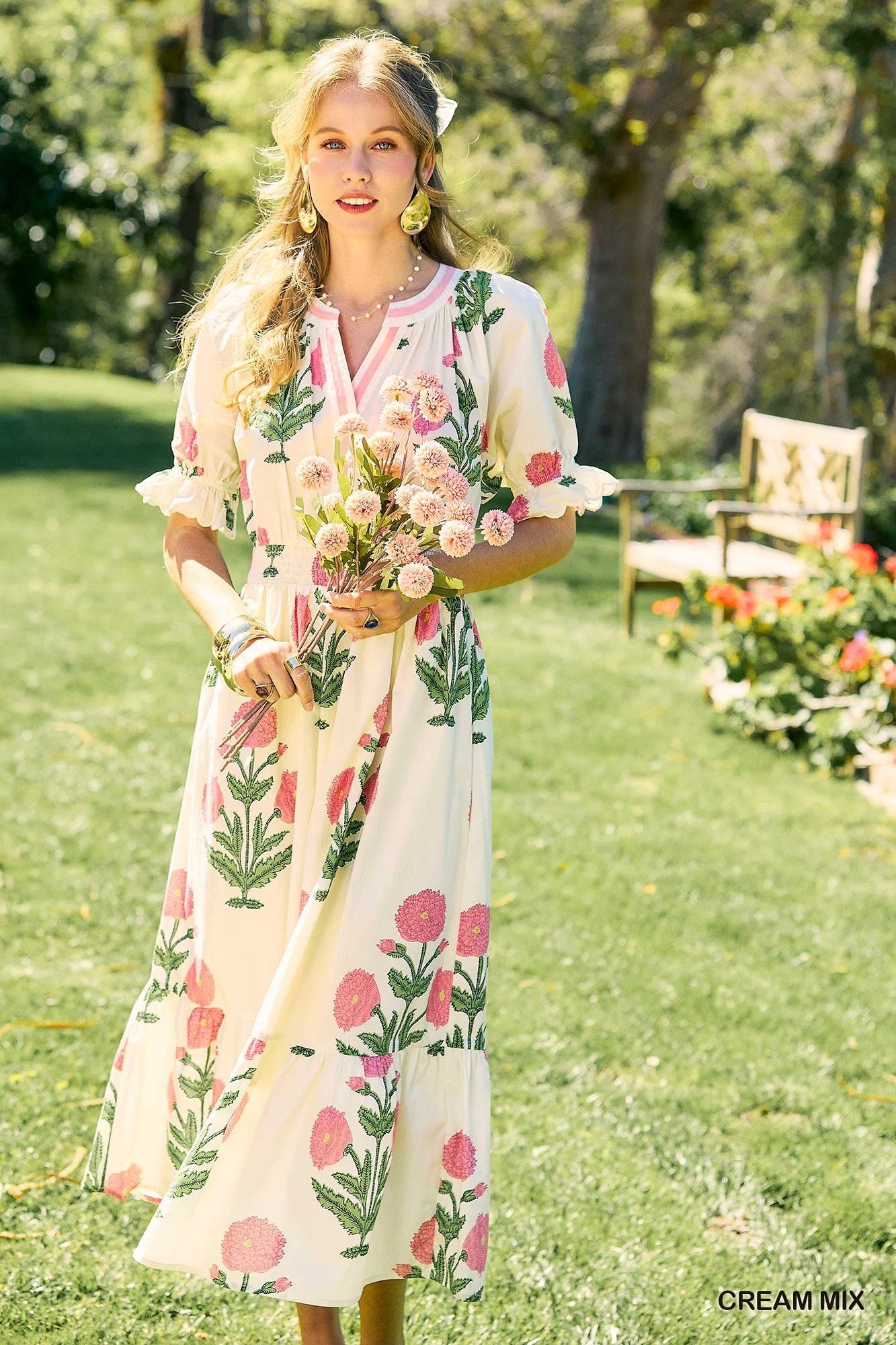 Soft Bloom Floral Midi Dress - Cream
