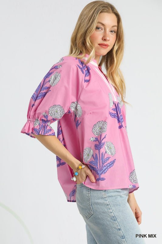 Eden Floral Puff Sleeve Top - Pink