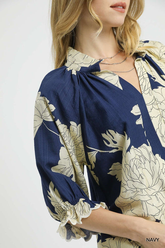 Verdant Floral Top - Navy