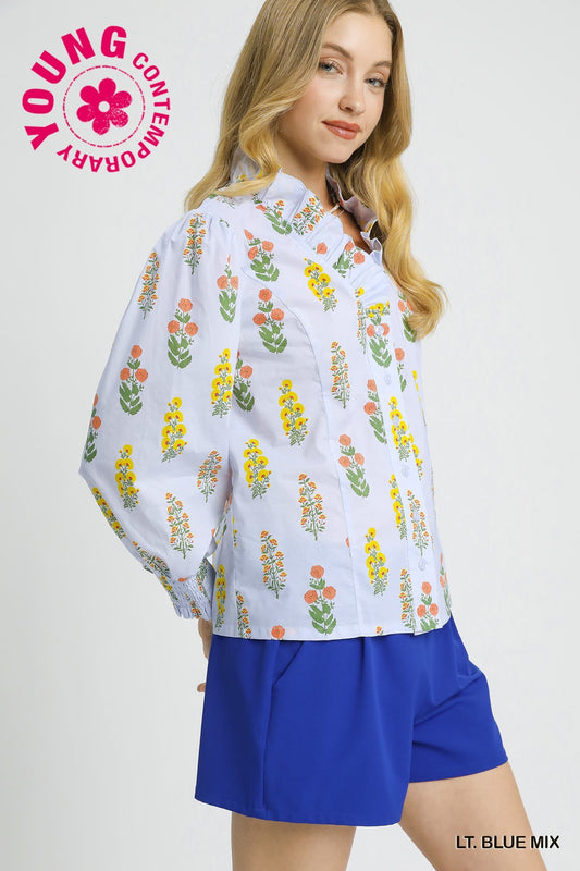 Secret Garden Floral Top - Blue