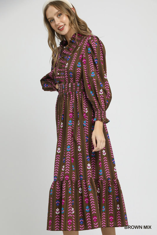 Next To It Ruffle Midi Dress - Brown