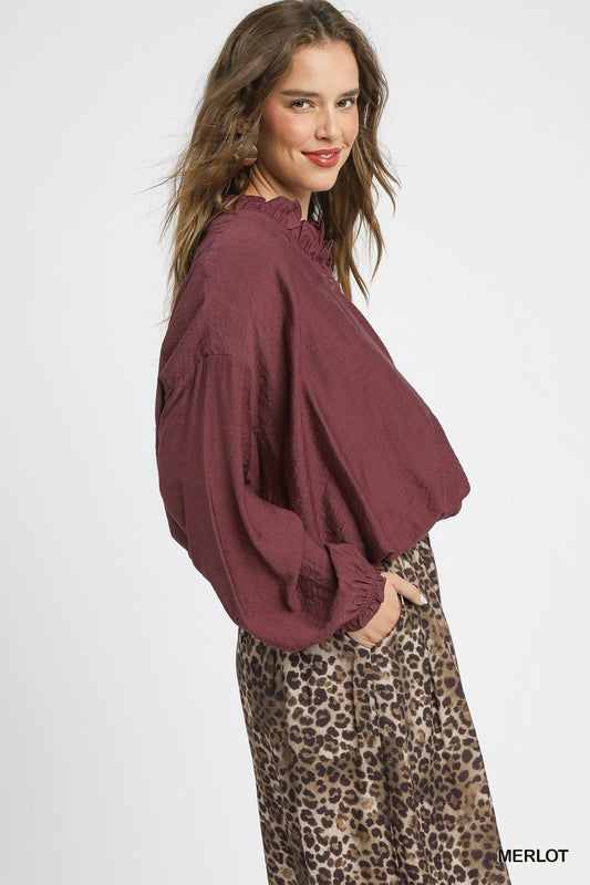 Jules Bubble Hem Top - Burgundy