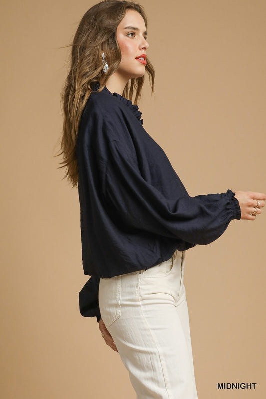 Jules Bubble Hem Top - Navy