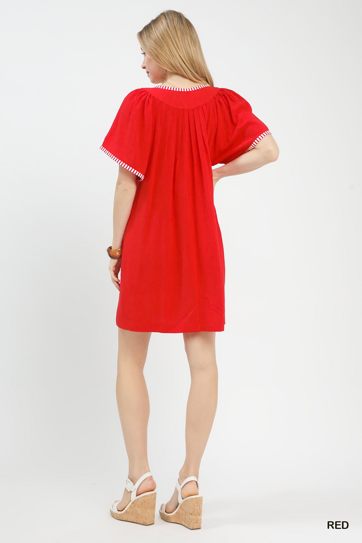 Poppy Linen Flutter Sleeve Dress - Red - Delta Swanky Girl