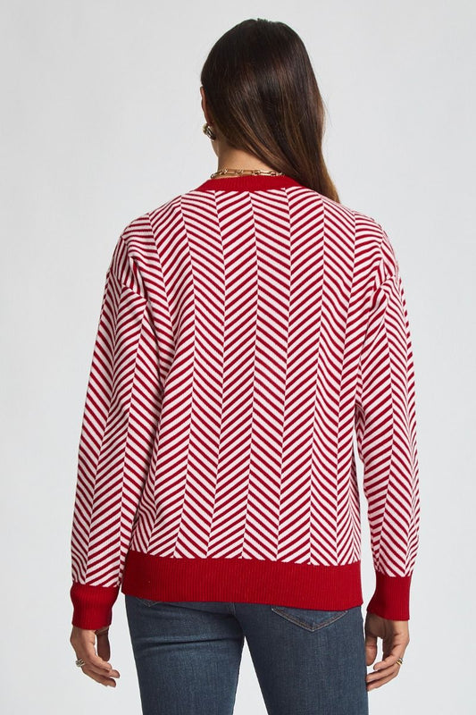 Curvy Vintage Vibes Striped Sweater - Red