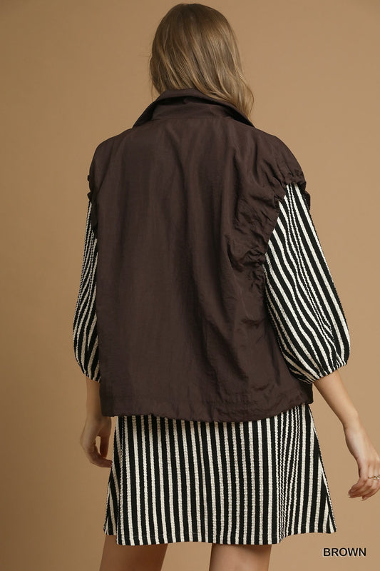 Chic Flap Pocket Button Up Vest - Brown