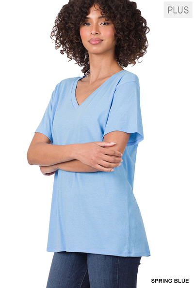 Curvy Cupcake Boyfriend V-Neck Top (SPRING BLUE)